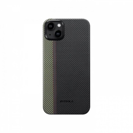 Чехол для iPhone 15 Plus Pitaka Fusion Weaving MagEZ Case 4 Overture кевлар (черно-серый)